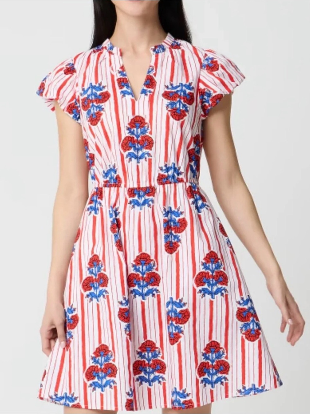 J.Crew Factory Willa Mini Dress Red & Blue Floral Stripe Fit-and-Flare Dress